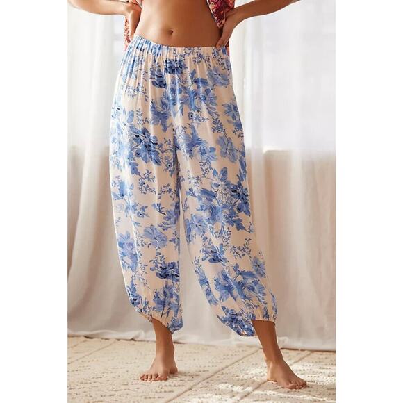 Anthropologie Floral Balloon Leg Lounge Nylon Pants Oversized Joggers Size L - Picture 4 of 8